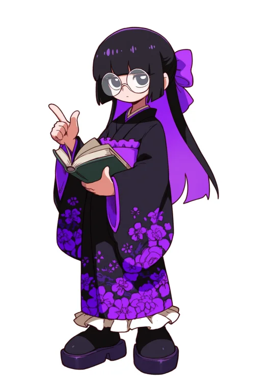 Bowl Cut, Black Hair, Colored Inner Hair, Purple Hair, Upper...