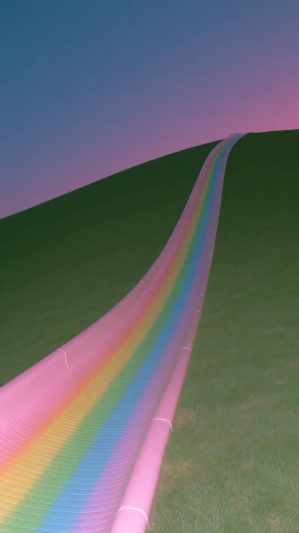 Dcl1m1nal. Wide Low-angle Shot Of A Single Pastel Rainbow Sl...