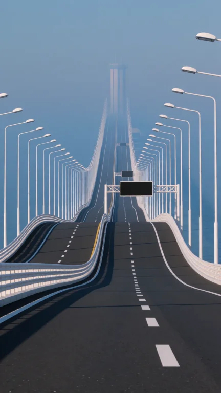 Dcl1m1nal. Wide Eye-level Shot Of A Modern Highway Bridge St...