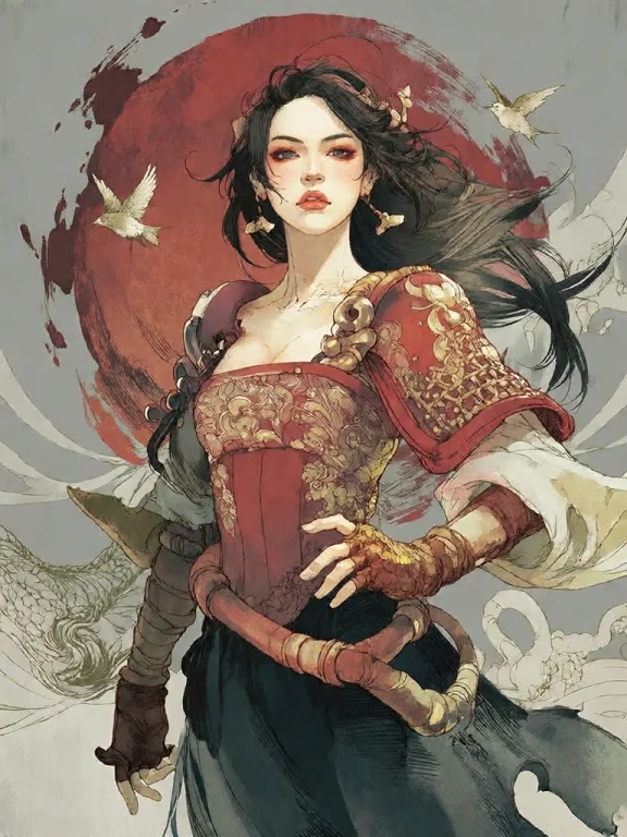 Bradhamel Art Style. A Graceful East Asian Woman With Long D...