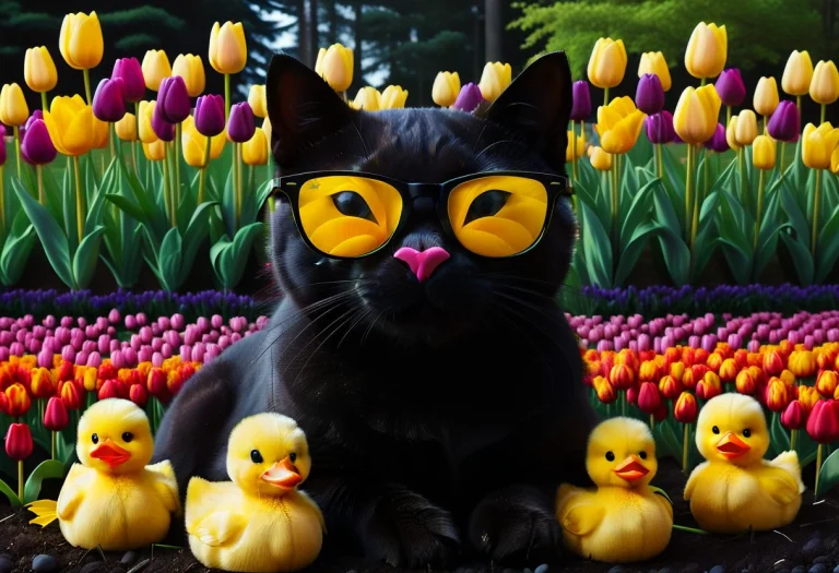 A Close-up Shot Of A Funny Black Cat Wearing Cool Eyeglasses...