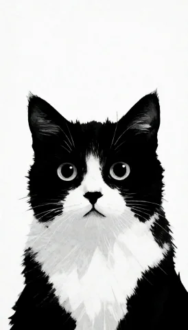 Black-and-white, Minimalist Vector Art Of A Black And White... — Stable Diffusion AI Prompt: black-and-white, minimalist vector art of a black and white cat. empty white bac...