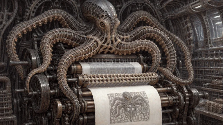 A Dense H.r. Giger Biomechanical Painting In Black, Gray, An...