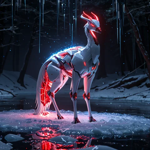 Whiteember, A Mechanical Cybernetic Red-crowned Crane Compos... — SDXL AI Prompt: WhiteEmber, a mechanical cybernetic red-crowned crane composed of glossy white c...