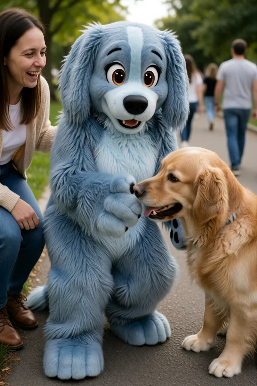Nancyfrancis Wearing The Complete Bluedog Fursuit, Crouching...