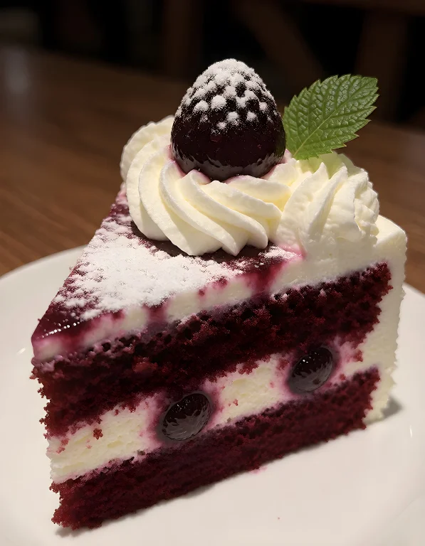 A Close Up Of Red Velvet Cake With Grape Jelly.