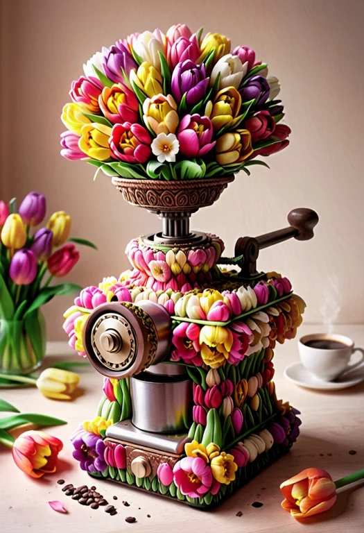 Jaynl-tm, Coffe Grinder Made Of Tulips, Made Of Flowers