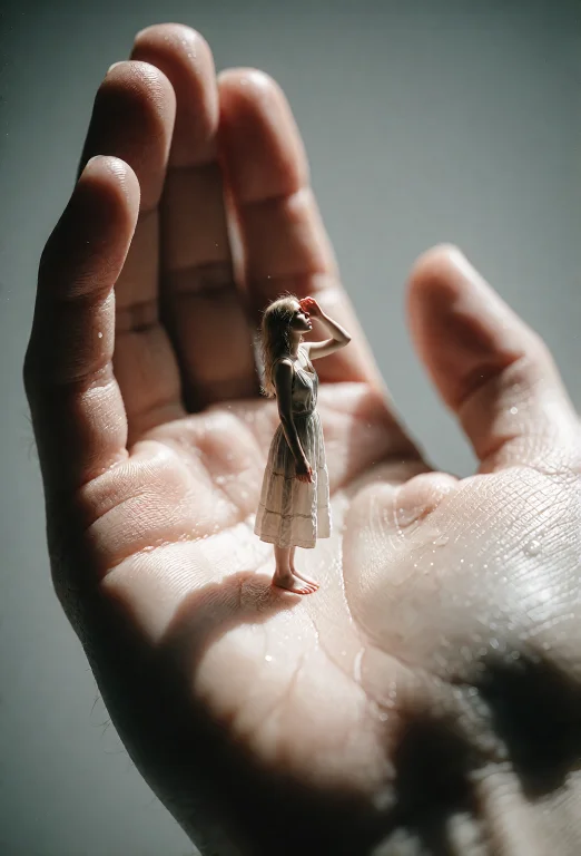A Close-up Shot Of An Enormous, Photorealistic Human Hand Cu...