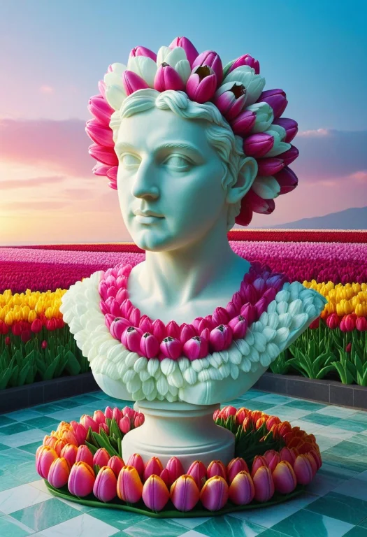 Jaynl-tm, A Classical Greek Bust Made Of Tulips, Sculptural...