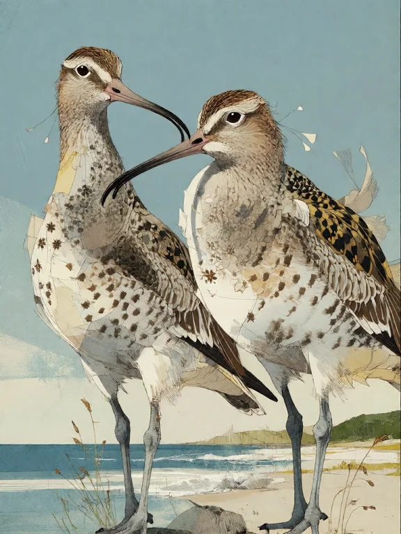 Bradhamel Art Style. Two Curlew Birds Rendered In A Geometri...