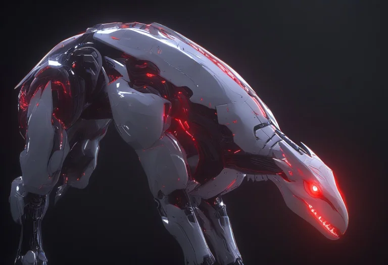 A Futuristic Raptor1.35 Made Of Glossy White And Red Glow Te...