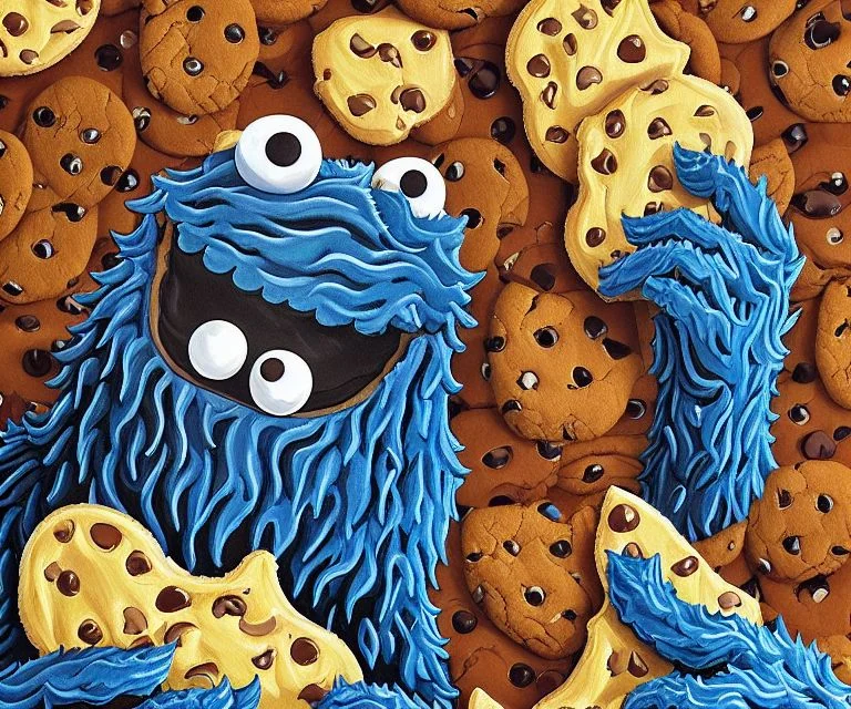 Asciia Painting Of The Cookie Monster As Godzilla, Very Deta...