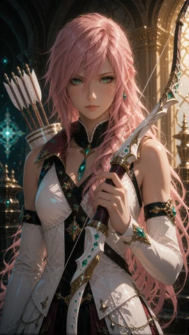 Serah Farron Stands In A Cinematic 4k Portrait, Long Pink Ha... — Stable Diffusion AI Prompt: Serah Farron stands in a cinematic 4K portrait, long pink hair flowing softly ar...