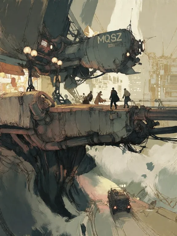 Bradhamel Art Style. A Moody, Atmospheric Cyberpunk Cityscap...