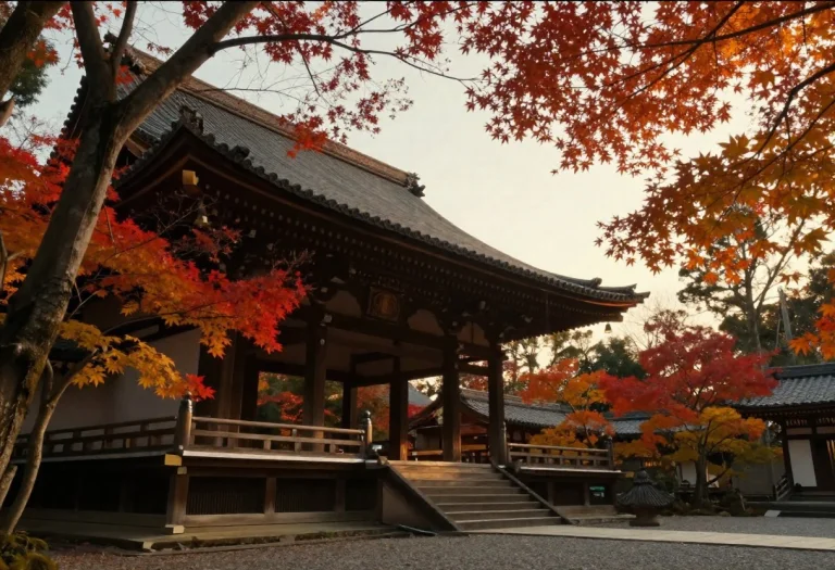 A Japanese Temple Framed By Autumn Maples, Concept Art, Gold...