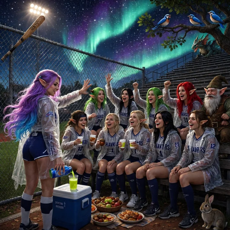 Women, Clear Rain Coats, Holding Acorn, Baseball Bat Against...