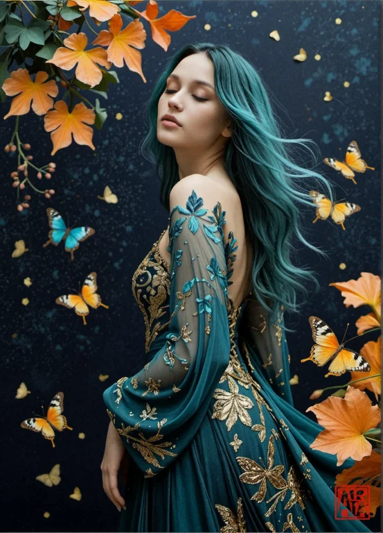A Vertical, Full-body Portrait Of A Woman With Long, Flowing...