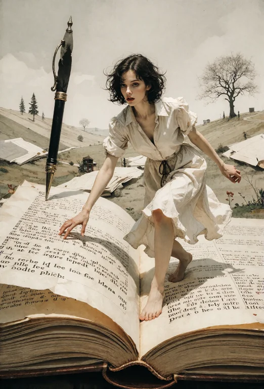 A Bold, Whimsical Surreal Shot Of A Young, Beautiful Woman,...