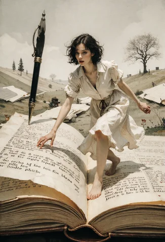 A Bold, Whimsical Surreal Shot Of A Young, Beautiful Woman,... — Stable Diffusion AI Prompt: A bold, whimsical surreal shot of a young, beautiful woman, pale-skinned, slende...