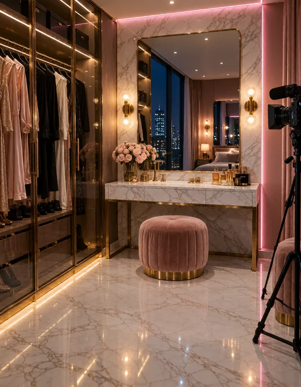 Cr34t0r L0ft, Photorealistic Luxury Dressing Room, Glass-fro...