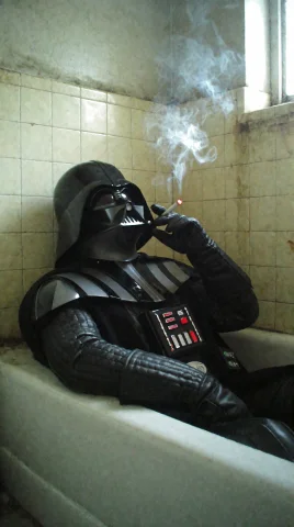 A Surreal, Moody Snapshot Of Darth Vader Lounging Inside A D... — Stable Diffusion AI Prompt: A surreal, moody snapshot of Darth Vader lounging inside a dry white porcelain b...
