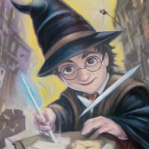 A Wizard Portrait Of Harry Potter With Small Wizard Stick In...