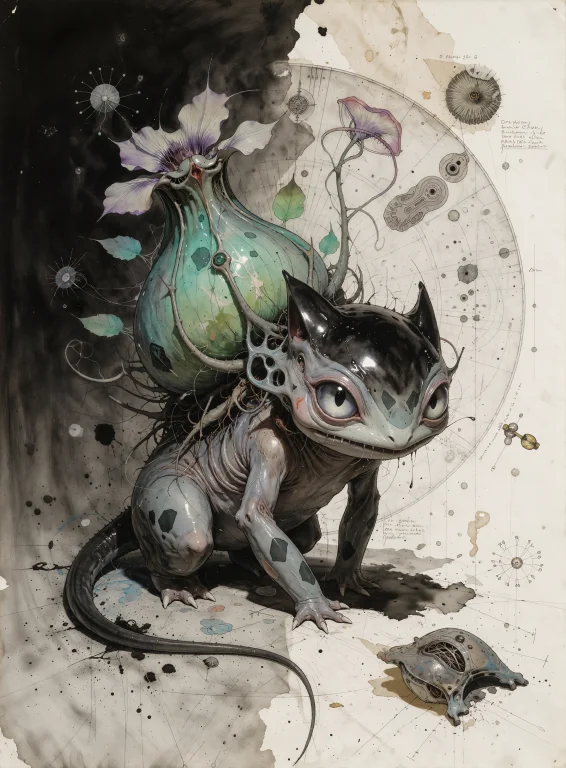 Style Medium Experimental Charcoal-and-ink Creature Study F...