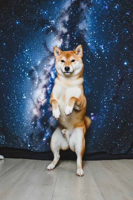 Full-shot Of A Shiba Inu Standing On Two Legs, Looking Direc...