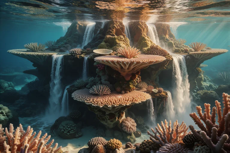 Digital Painting Of A Massive Coral Reef Structure Rising Ab...