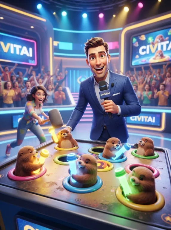 Subject And Composition A Vibrant, High-energy Game Show Set...