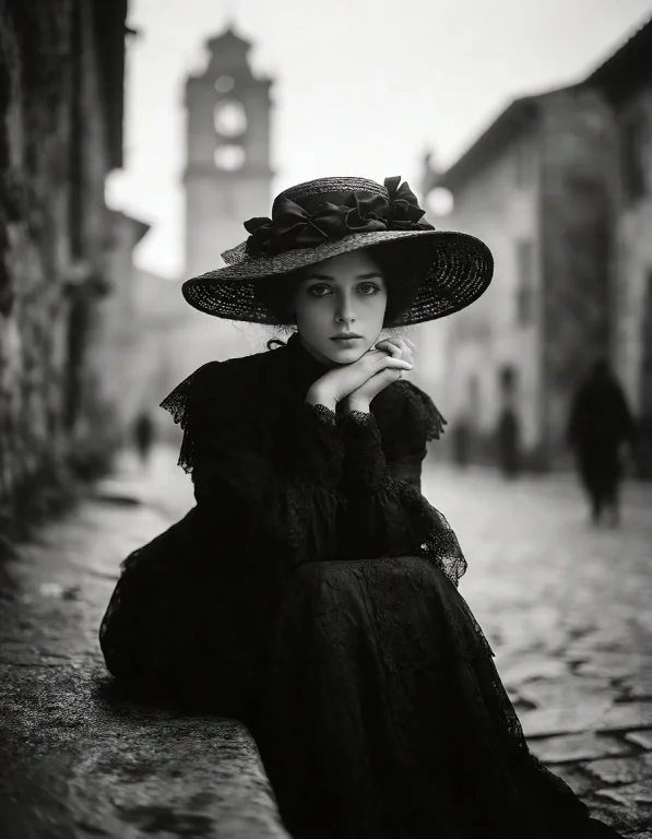 Fine Art Monochrome Photography, A Melancholic Young Woman W...