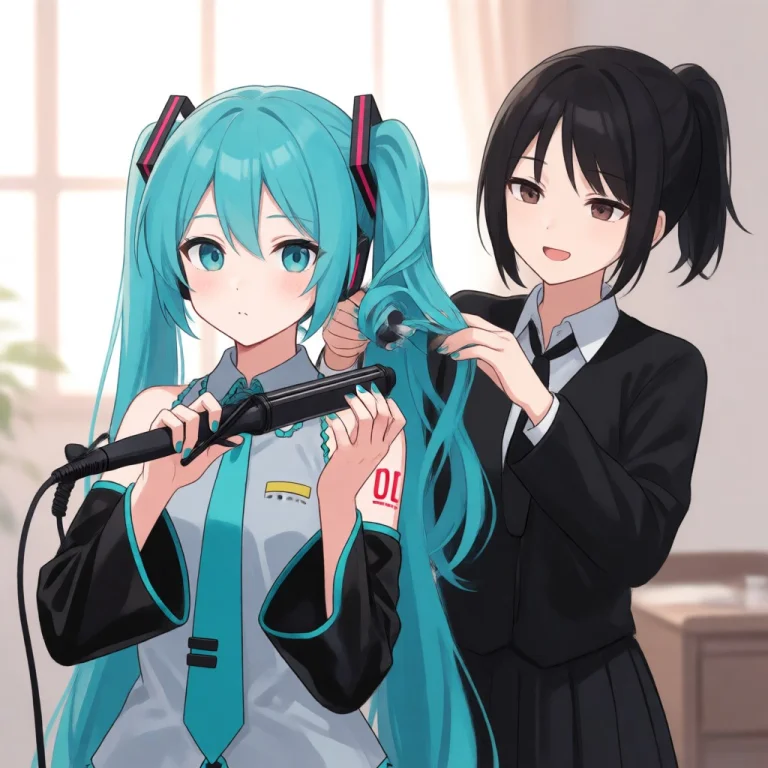 Hatsune Miku Curling Her Hair With A Hair Iron, Jingti, Indo...