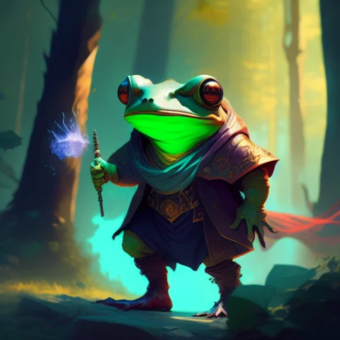 A Wizard Frog In A Blue Wizard Robe With A Potion, Casting A... — Stable Diffusion AI Prompt: a wizard frog in a blue wizard robe with a potion, casting a fireball in the sky...