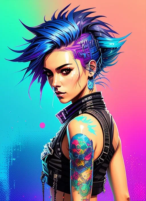 Swpunk Style Synthwaveaward Winning Half Body Portrait Of A...