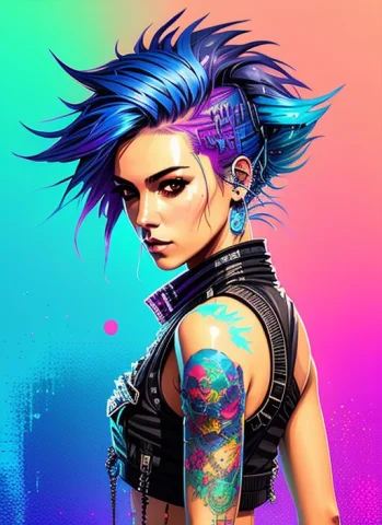 Swpunk Style Synthwaveaward Winning Half Body Portrait Of A... — Stable Diffusion AI Prompt: swpunk style synthwaveaward winning half body portrait of a woman in a croptop a...