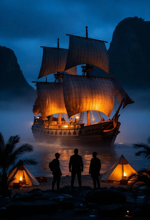 Three Silhouetted Warriors On A Rocky Outcrop Overlooking A...