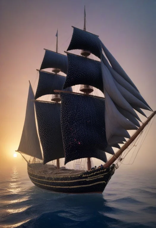 Blackberryworld, Sailing Ship, Big Sails, Sunset, Twilight,...