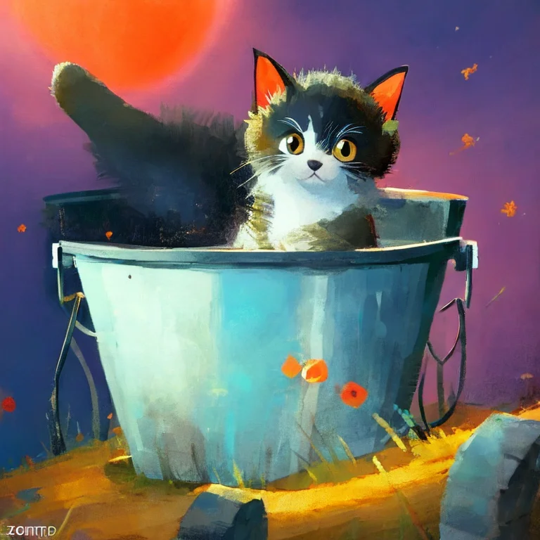 A Cute Kitten Cat Kitty In A Bucket , A Cute Kitten Stretchi...