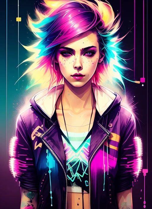 Swpunk Style Synthwavea Woman By Agnes Cecile, Luminous Desi...