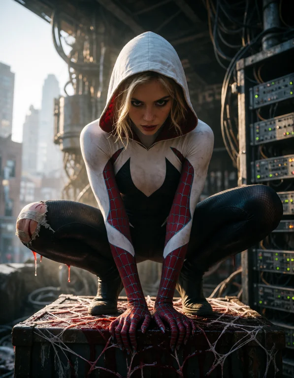 Capture A Photorealistic Scene Centered On An Adult Spider-g...