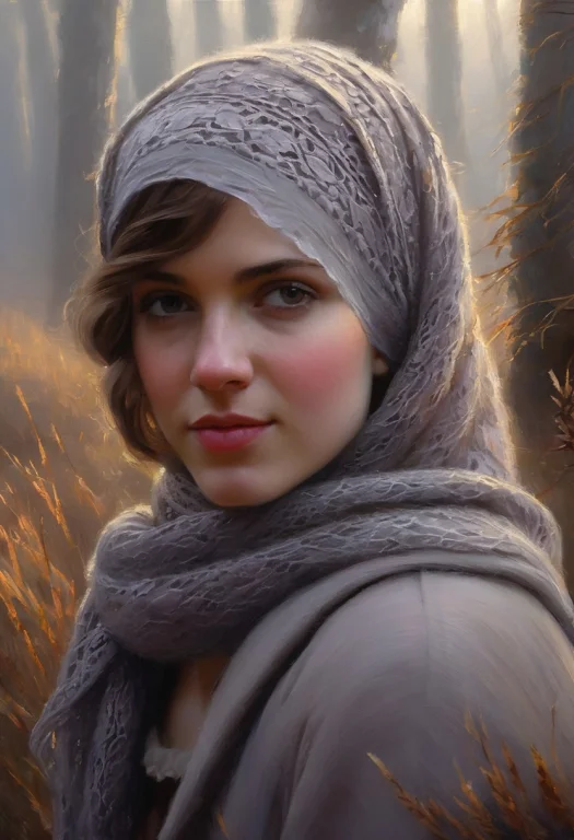 Classical Painting, Candid, Turning Side View, Short Cute Mu...