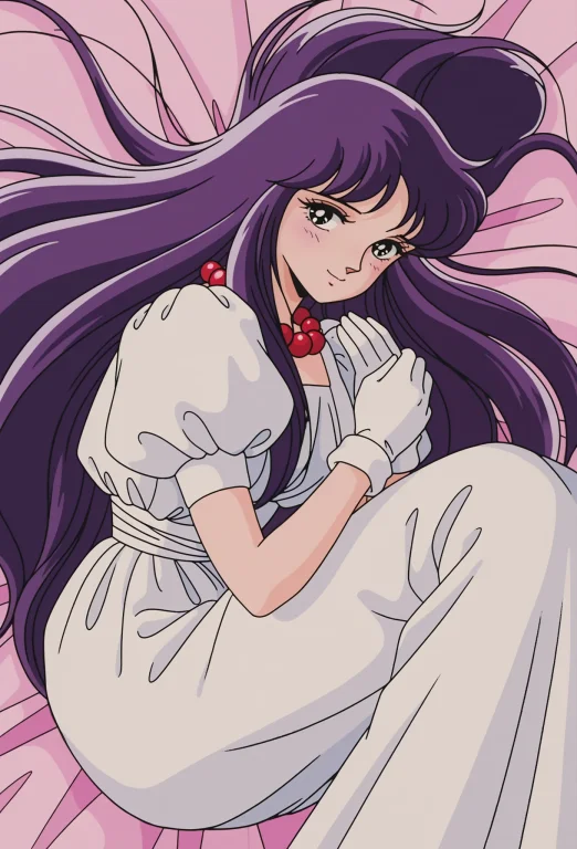 Saorikss, 1girl, Purple Hair, Long Hair, Black Eyes, Puffy S...