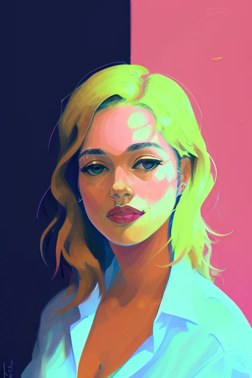 A Portrait Of A Beautiful Blonde Woman With Blue Shirt