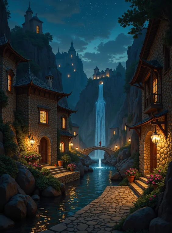 Hyperrealistic Art Canal Village In A Clockwork Eastern Wate...