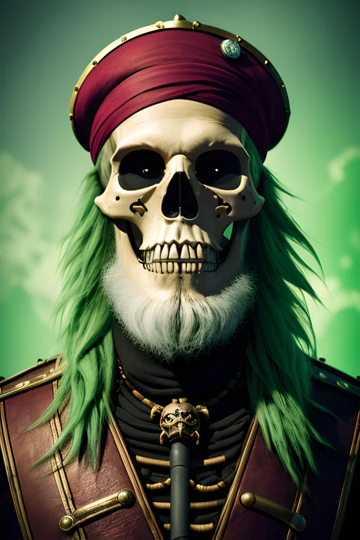 Photo Of A Skeleton Pirate Captain With Long Beard And Brigh...