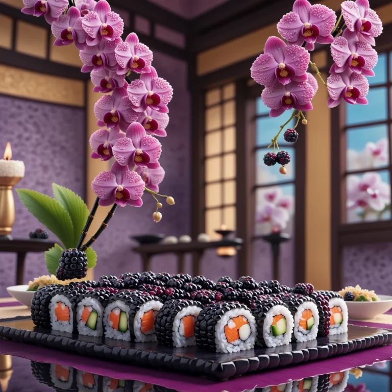 Blackberryworld Low Angle View Of Sushi With Blackberries In...
