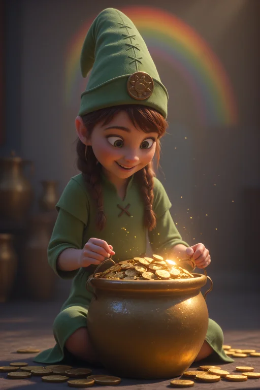 1girl, Happy, Surprised, A Little Leprechaun, Leprechaun Clo...
