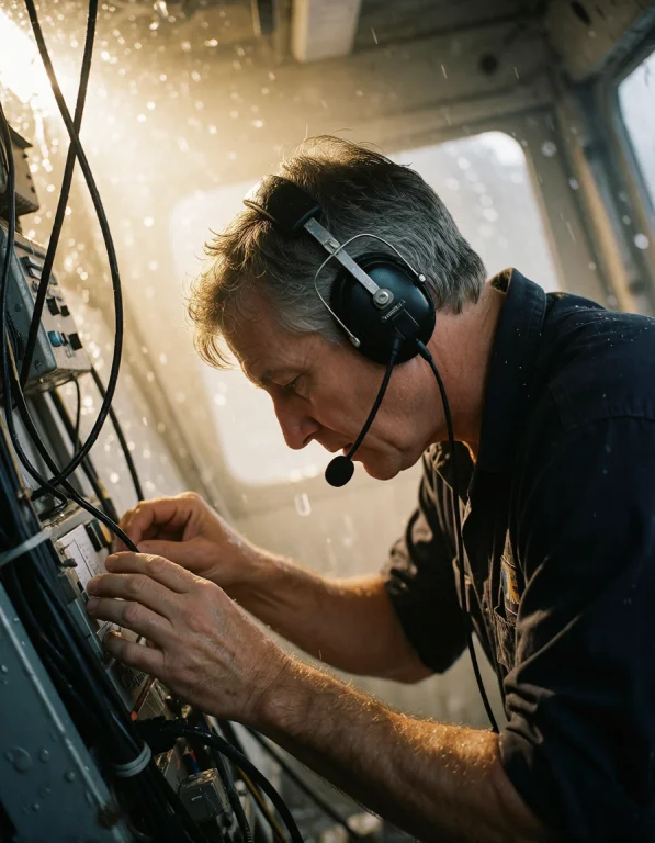 Frame A Photorealistic Centered On A Storm-radio Operator Of...