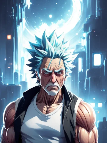 Anime, Rick Sanchez Portrait, Brutal, Old Man, Cartoon Style... — Stable Diffusion AI Prompt: anime, (Rick Sanchez portrait), Brutal, old man, (cartoon style), long blue hair...