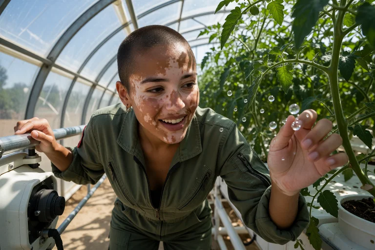 A Photographic Scene Inside An Orbital Greenhouse, Featuring...